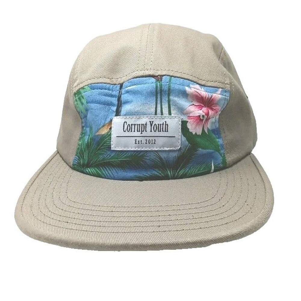 CORRUPT YOUTH ~ Vtg Style 5-Panel Camper Hat Cap Made In The USA Tan - Hawaiian